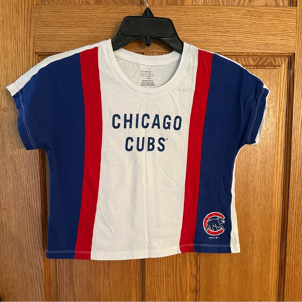 Chicago Cubs Kids Tee – Size M 10/12 – Classic Striped Design.